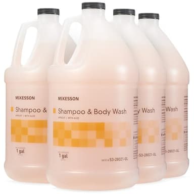 McKesson Body Wash and Shampoo [4 Count] - 1  Gallon Bulk Refill Full Body Wash with Aloe, Apricot Scent - Sensitive Skin & Hair 2‑in‑1
