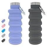 YCT Collapsible Water Bottle 17oz（500ml），Travel Portable Sport Water Bottle，Reusable Silicone Foldable Water Bottles for Gym Camping Hiking (Purple+Black)