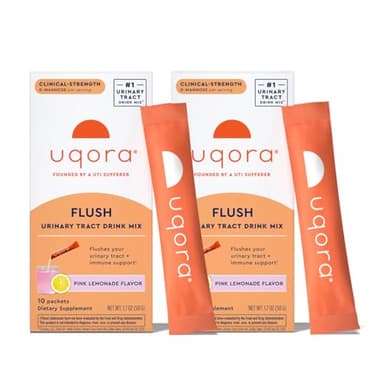 Uqora Flush - Urinary Tract* with D-Mannose, Vitamin C, Vitamin B6, Potassium, Magnesium & Calcium - Gluten-Free & Vegan - Pink Lemonade Flavor - 20 Packets (2 Pack)
