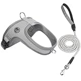 Dog Harness and Leash Set, No Pull Saddle Style pet Harness, Soft Ventilate Mesh, Adjustable, Reflective - for Medium, Small Dogs and Cats - Easy Walk Harness with 2 D-Rings (Grey, M)