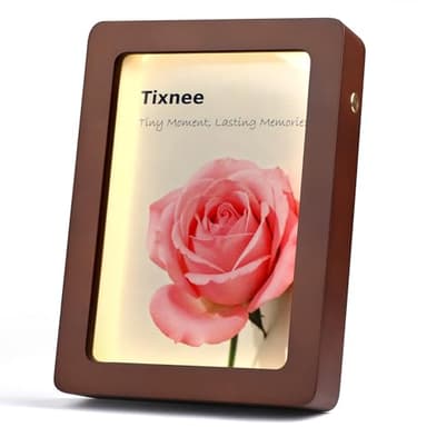 Tixnee Voice Recording Photo Frame with LED Light – Personalized 180S Recordable Picture Frame Fits 3.5x5, 4x6 & 5x7 Photos, Tabletop Display, Meaningful Keepsake Gift (Brown)