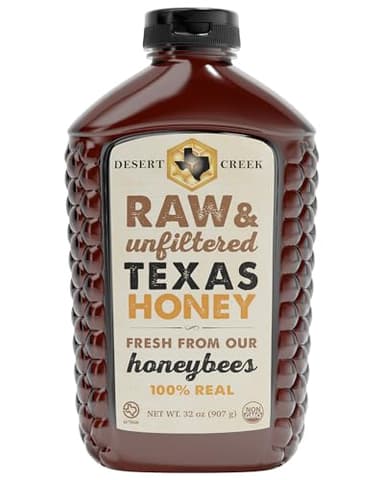 Desert Creek Honey - 100% Unfiltered, Pure, Raw Honey from Texas - Natural Sugar Substitute - Two Pounds of Unprocessed, Unpasteurized American Honey - Harvested by Our Own Beekeepers