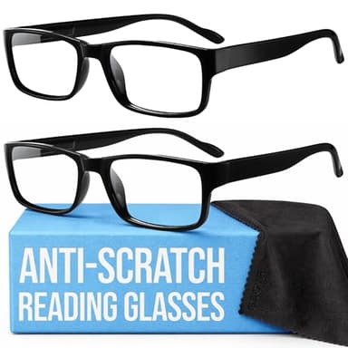 Gaoye +1.5 2-Pack of Reading Glasses - Blue-Light Filter, UV Protection - Readers with Rectangle Frames