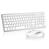 Wireless Keyboard Mouse Combo - Rechargeable, Quiet, Compact Design with Number Pad, 2.4 GHz USB Receiver, Slim Keyboard and Ergonomic Mouse Set for Windows Computer Desktop PC Laptop -Silver White