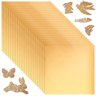 AHANDMAKER 100 Sheets Heavy Duty Aluminum Foil Sheet, 6 x 6 inch Gold Flashing Square Tin Foil Heavy Duty Board for Painting Engraving Embossing Mounting Art Project Crafts, 0.07mm Thick