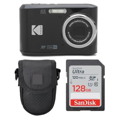 Kodak PIXPRO FZ45 Digital Camera (Black), Point & Shoot Camera Case, Sandisk 128GB SDXC Memory Card