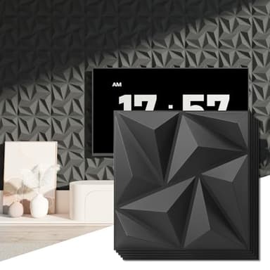 Art3d 3D Wall Panels 20 Pack, 11.8" x 11.8" (19 Sq.ft) PVC Wall Panels, Glue Up Wall Decor for Living Room, Bedroom, Office, Black