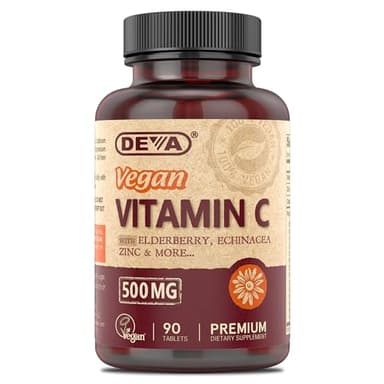 DEVA Vegan Vitamin C, 500 MG with Elderberry, Echinacea, Zinc & More, Vegan & No Animal Ingredients, 90 Tablets, 1-Pack
