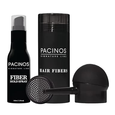 Pacinos Hair Fiber Kit - Conceal Thinning Hair Instantly with Fiber Hold Spray - Black