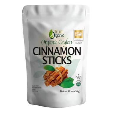 True Organic Ceylon Cinnamon Sticks, 16 Oz Bulk Bag, USDA Organic & Kosher Certified, Non-GMO, Ceylon Cinnamon stick, Perfect for Baking, Cooking, Drinks & Beverages, Pure Ceylon Premium Quality [01 Pound]