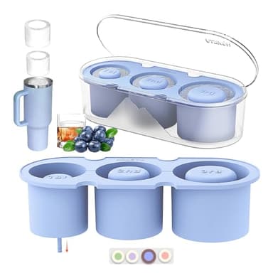 NOXETU Ice Mold for Stanley Cup 30/40 Oz - Easy Fill and Release Without Touching Ice, Silicone Ice Cube Tray with Clear Lid and Bin for Freezer, Whiskey, Cocktail (Blue)