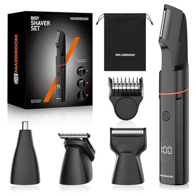 MAXGROOM Manscape Body Hair Trimmer for Men, Waterproof Pubic, Groin & Ball Shaver, No-Nick Mens Electric Grooming Kit with LED Display, USB Rechargeable, Adjustable Guide Comb