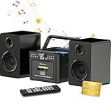 Bluetooth 5.1 Stereo Shelf System with Cassette and CD Player, Powerful 40W Speakers with FM Radio, Tape Recording, Backlit LCD Display, USB, AUX, Remote Control Bookshelf Stereo System for Home