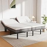 Marsail MS01-1 Split King Adjustable Bed Frame with Massage + 10-inch Gel Memory Foam Mattress, Adjustable Bed Base with Under-Bed Nightlight, Wireless Control Massage Adjustable Bed, Split King