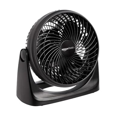 Amazon Basics Air Circulator Desk Fan for Bedroom, Home and Office, 90-Degree Tilt Head, 3 Speed Settings, Cooling, 35 Watts, Black, 11.1"W x 6.3"D x 10.9"H