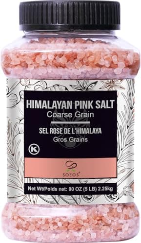 Soeos Himalayan Pink Salt, Coarse Grain, 80oz (5 Pound), Pink Salt, Kosher Salt, Pink Himalayan Sea Salt Coarse for Grinder Refill