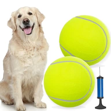 covgopi 9.5" Large Dog Tennis Balls, 2 Pack Interactive Pet Toys for Playing Training Outdoor Indoor, Oversize Rubber Inflatable Dog Ball with Pump & Needle for Small Medium Large Dogs