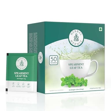 Spearmint Tea Bags - 50 Tea Bags - Pure Spearmint Leaves - Caffeine Free Herbal Tea - Natural Digestive Support & Breath Freshener - Non-GMO