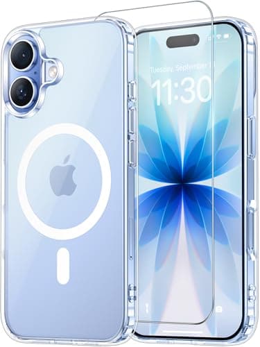 Temdan for iPhone 17 Case Clear with Screen Protector, [Compatible with Magsafe][Anti-Yellowing][Military-Grade Protection] Shockproof Slim Magnetic Phone Case 6.3 inch, Transparent