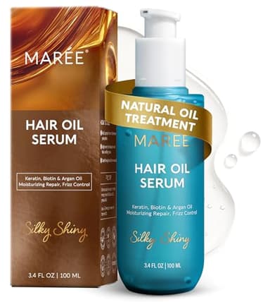 MAREE Hair Oil for Frizzy Hair with Argan Oil, Keratin & Biotin – Hair Serum for Dry and Curly Hair Gloss – Frizz Control Hair Care Products for Women – Aceite Para el Cabello – Keratin Hair Treatment
