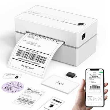 KNAON Bluetooth Thermal Shipping Label Printer, 4x6 Portable Thermal Address Label Printer for Small Business, Compatible with iPhone,Android,Windows,Mac–Works with Ebay Shopify USPS&More, White