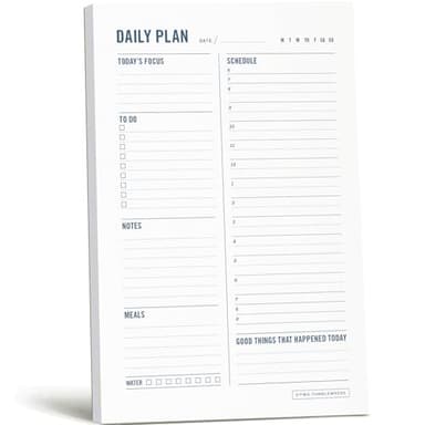 Daily Planner Notepad with Hourly Schedule - ADHD Planner, Time Block Planning Pad, Desktop To Do List, College Supplies - 6 x 9” - 50 Undated Sheets
