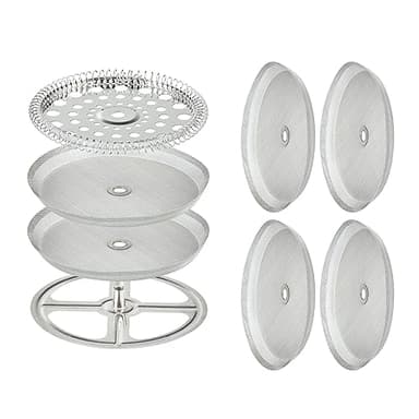 8 Pieces French Press Replacement Parts Stainless Steel Set, 6 Pieces 4in Universal French Press Screen, Containing Spiral Disk and Cross Disk for 34oz/3.75 Inch Wide French Press Coffee Press