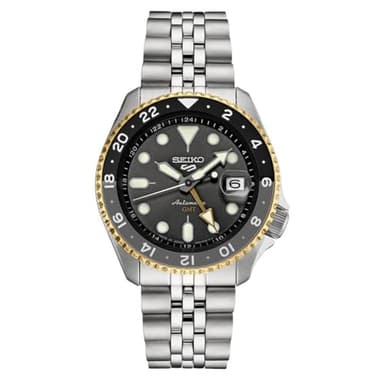 SEIKO SSK021 Automatic Watch for Men - 5 Sports Collection - Men's Sport Watch, Stainless Steel, Charcoal Dial, GMT Hand - Water-Resistant 100M