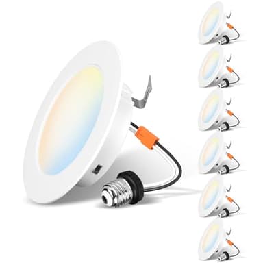 LVWIT 4 Inch LED Recessed Light, Recessed Can Lights Color Selectable 2700/3000/4000/5000/6000K 5CCT, 7W 700LM, Dimmable LED Can Lights with E26 Conversion Kit,Suitable for 4inch Can,6 Pack