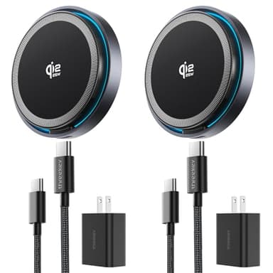 THREEKEY for MagSafe Charger, 2 Pack Qi2 25W Fast Charging Pad with Cooling Fan, Magnetic Wireless Charger with 6.6ft Cable for iPhone 17/16/15 Series (2 Adapters Included)