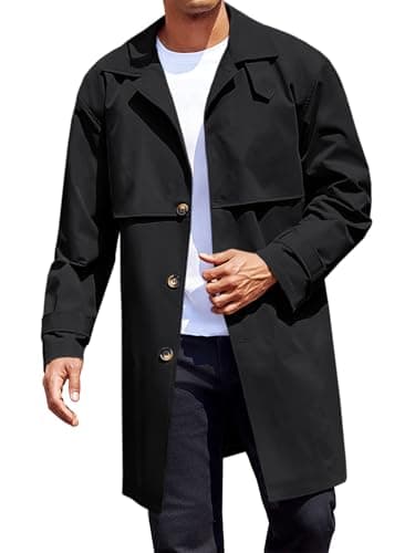 Mens Trench Coat Single Breasted Slim Fit Mid Long Jackets Casual Fall Windbreaker Overcoat