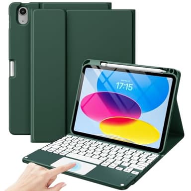 ProCase Touchpad Keyboard Case for iPad 11th (A16) 2025 / 10th Generation 2022, Multi-TrackPad Detachable Wireless Keyboard Folio Cover with Pencil Holder for iPad 11th/10th Gen -Midnight Green