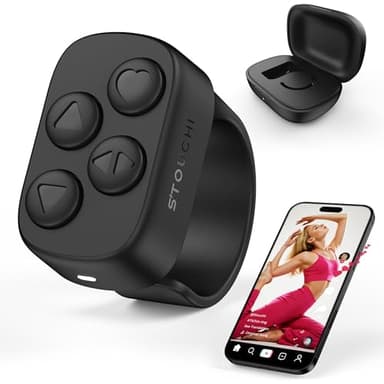 Stouchi Bluetooth 5.4 Scrolling Ring for TikTok, Rock-solid Connection, 100Hrs Battery, Comfort Wear Fingertip Wireless Bluetooth Remote Control, Compatible with iPhone, iPad and Android Phones/Tablet
