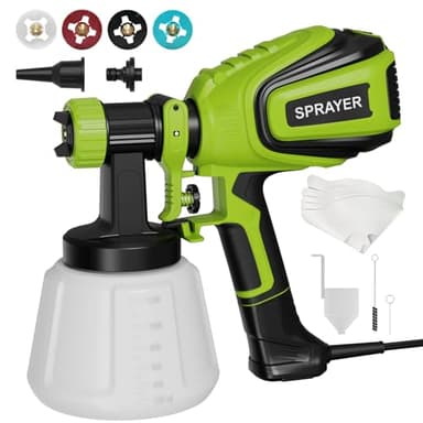 Paint Sprayer 700W, Electric HVLP Paint Spray Gun, with 4 Nozzles and 3 Patterns Cleaning & Blowing Joints Easy to Clean for Garden Chairs Fence Door Cabinets Home Interior Walls etc. VF803 Dark Green