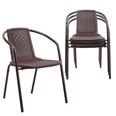 VINGLI PE Rattan Outdoor Dining Chairs Set of 4, Plastic Stackable Patio Chairs for Indoor, Porch, Restaurant, Garden, Brown
