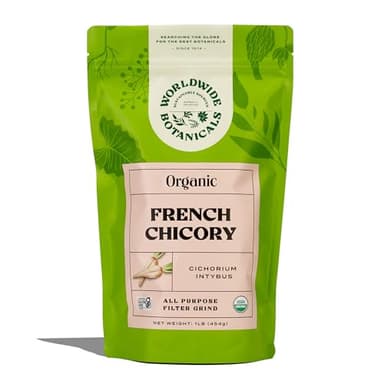 Worldwide Botanicals Organic French Chicory Root, 1 Pound - Brew Like Coffee, Blend Roasted Chicory Root With Coffee, Acid Free, Caffeine Free, Kosher