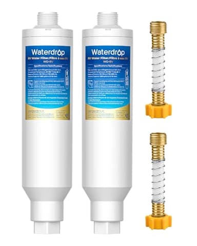 Waterdrop RV Water Filter, NSF Certified, Reduces Chlorine, Bad Taste, Odor, 2 Pack, Flexible Hose Protector