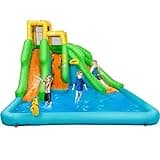BOUNTECH Inflatable Water Slide, 6 in 1 Giant Water Park for Outdoor with Dual Slides for Racing Fun, Climbing Wall, Blow up Water Slides Inflatables for Kids Backyard Party Gifts (Without Blower)