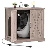 Hey-brother Cat Litter Robot Enclosure, Large Hidden Litter Box Furniture with Charging Station, Suitable for Automatic Cats Litter Boxes and Litter Robot 3/4, Vintage, Rustic Gray JCLB004SG