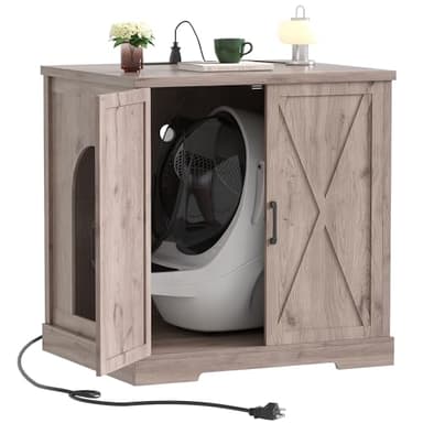 Hey-brother Enclosure for Self Cleaning Cat Litter Box, Large Hidden Litter Box Furniture with Charging Station, Suitable for Automatic Cats Litter Boxes and Robot, Vintage, Rustic Gray JCLB004SG