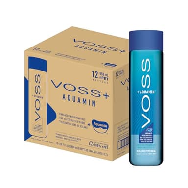 VOSS+ Aquamin Enhanced Water - Pack of 12 Bottles, 850ml Each - Purified Hydrating Water - 74 Trace Minerals & Electrolytes - Perfect for Active Lifestyles, at the Gym & on Hot Days - Recycled PET Bottle
