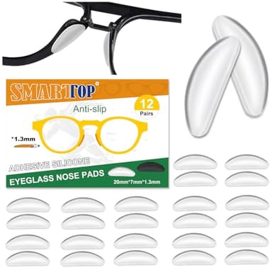 Adhesive Nose Pad,12 Pairs 1.3mm Ultra Thin Stick On Eyeglass Nose pad with Super Sticky Backing, Silicone Anti-Slip for Glasses Sunglasses