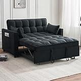 ECHINGLE Sleeper Sofa Bed, 3-in-1 Velvet Pull Out Couch with Armrests, Storage Pockets and 2 Pillows, Adjustable Backrest, Sofa Bed Couch for Living Room, Bedroom(Black)
