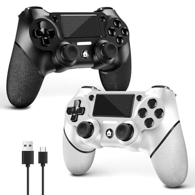 AceGamer 2 Pack for PS4 Controller, Wireless Controller for PS4/Pro/Slim/PC, with Non-Slip Grip of Both Sides and USB-C Cable! (Black and White)