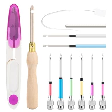 AUGSUN 13Pcs Punch Needle Kit, Punch Needle Tool Adjustable Punch Needle Embroidery Kits Wooden Handle Embroidery Pen for Embroidery Floss Cross Stitching Beginner