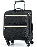 BAGSMART Underseater Carry On Luggage Airline Approved with Spinner Wheels, 16 Inch Luggage with TSA Lock, Overnight Rolling Softside Suitcases for Women, Black