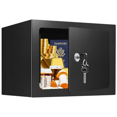 0.25 Cuft Small Fireproof Safe Box with Key Lock, Hidden Steel Security Box, Safe Lock Box for Cash, Jewelry, Passports and Medications, Fire proof Safes for Home Use, 9.06" W x 6.69" D x 6.69" H