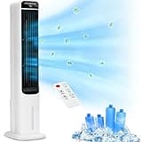 Uthfy 41" Evaporative Air Cooler, Swamp Cooler With 4 Ice Packs And Remote, 120° Oscillation 3 Speeds 4 Modes, Portable Cooling Fan That Blow Cold Air, Bladeless Tower Fan For Bedroom Home Office