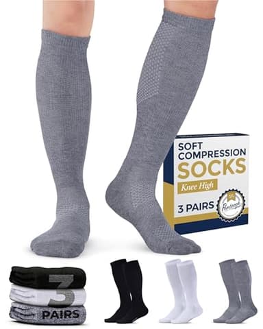 Pembrook Compression Socks for Men - 3 Pack | Compression Socks for Flying, Athletics, Work | Graduated Mens Size 10-13 | Black, White, Gray