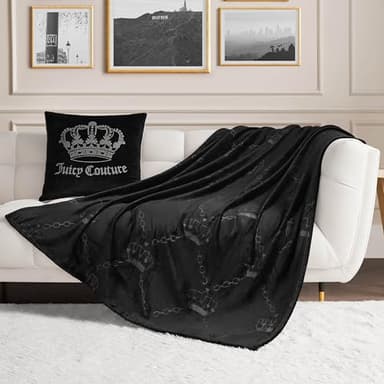 Juicy Couture Embossed Plush 50"x70" Throw Blanket, Embossed Crown Black
